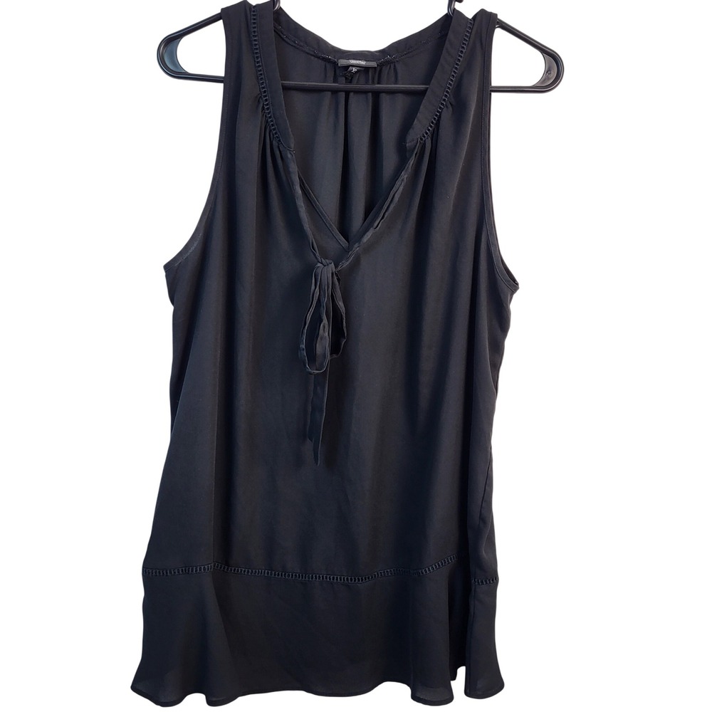 Mossimo Womens XL Black Sleeveless Blouse Tie Front Flowy Sheer Tank Top